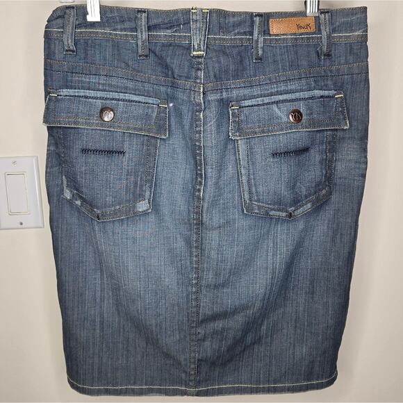 YANÜK Denim Knee-Length Skirt with Front Slit Size 10 NWOT - Picture 6 of 11